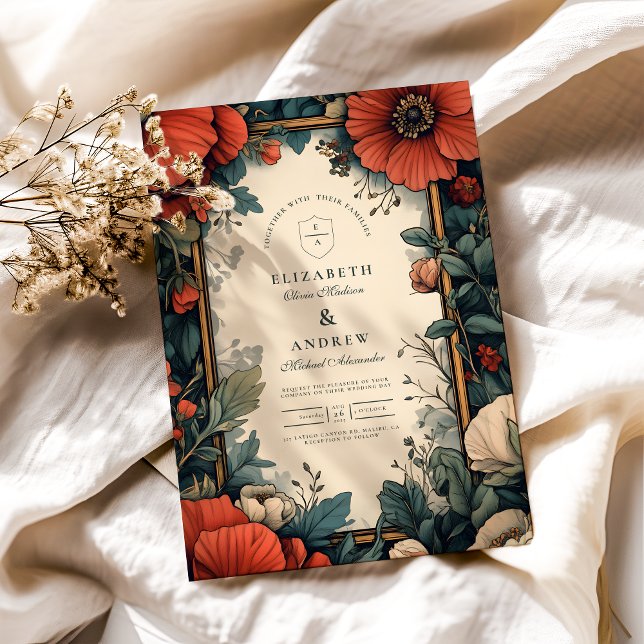 Vintage blomsterbröllop Art Nouveau Inbjudningar (Skapare uppladdad)