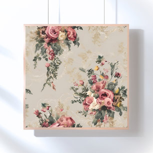 Vintage blomsterbukett Beige Antik Poster