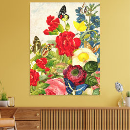 Vintage blomsterbukett fjärilar inslagna canvas