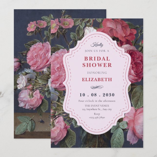 Vintage blomsterbukett konst bröllopsdusch inbjudningar (Fram/baksida)