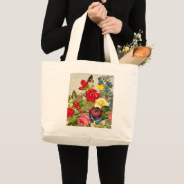 Vintage blomsterbukett med fjärilar jumbo tygkasse