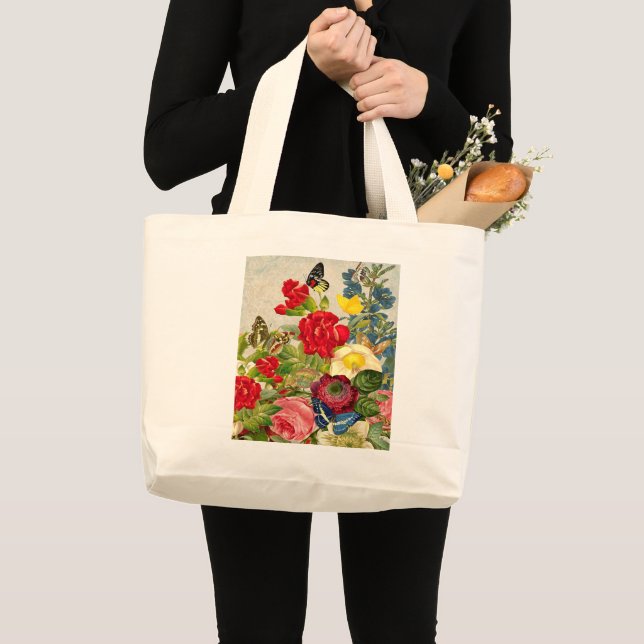 Vintage blomsterbukett med fjärilar jumbo tygkasse (Framsida (produkt))