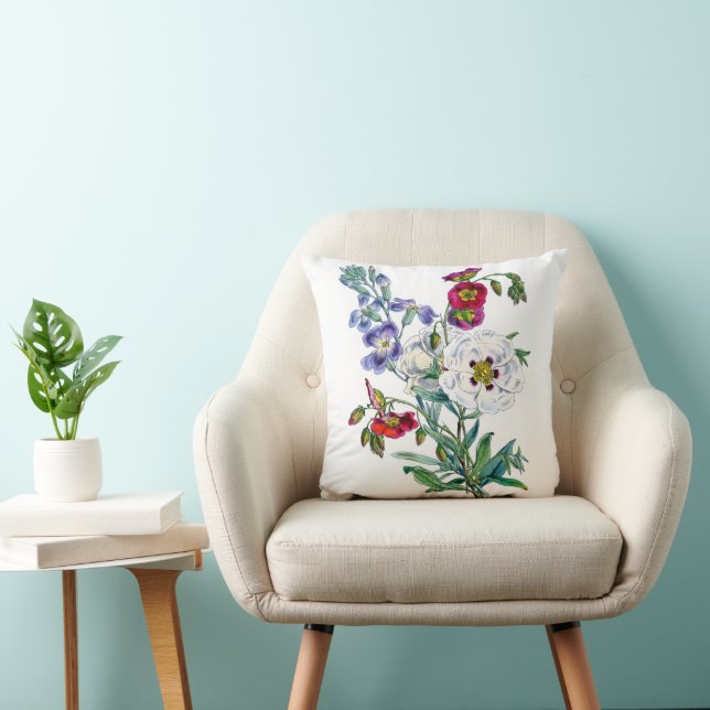 Vintage blomsterbukett vattenfärg kudde (Stol)