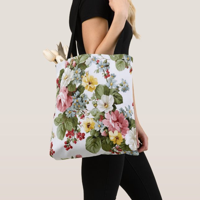 Vintage blomsterbukettmönster för stugan tygkasse (Närbild)
