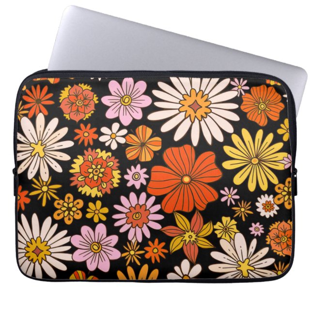Vintage blomsterburst – Färgglada retroblommor Laptop Fodral (Framsidan)