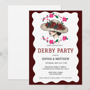 Vintage blomsterderby-festinvitation Elegant hatt Inbjudningar