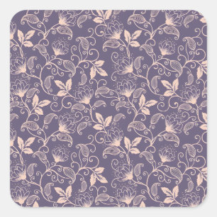 Vintage blomsterdesign med virvlande vinrankor fyrkantigt klistermärke