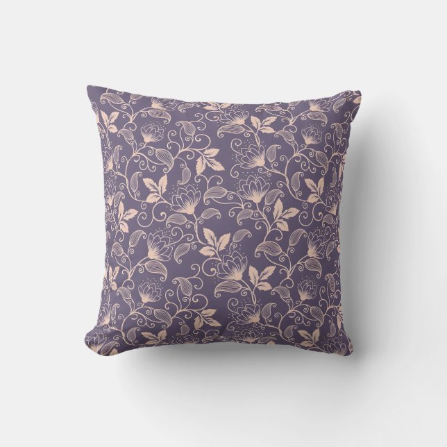 Vintage blomsterdesign med virvlande vinrankor kudde (Framsida)