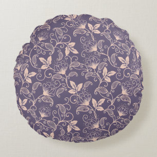 Vintage blomsterdesign med virvlande vinrankor rund kudde