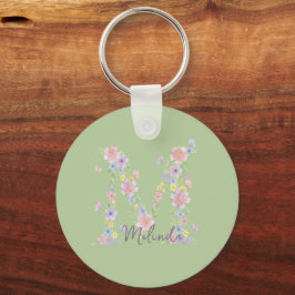 Vintage blomsterfjärilmonogram nyckelring