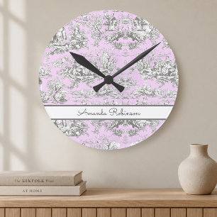 Vintage blomstergardin sjö pink toile de jouy mono rund klocka