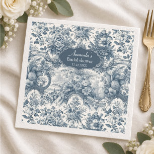Vintage blomstergods blå toile de jouy bröllopsdus pappersservett