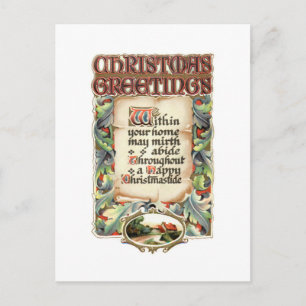 Vintage blomstergrafik julhälsningsdikt vykort