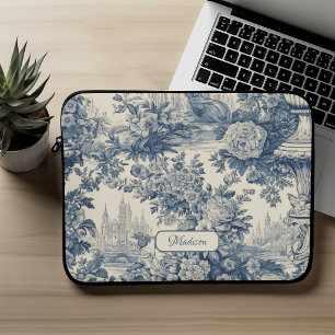 Vintage blomstergrej antik blå Toile de Jouy monog Laptop Fodral