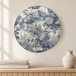 Vintage blomstergrej Blå toile de jouy monogram Darttavla
