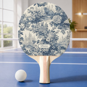 Vintage blomstergrej Blå toile de jouy monogram Pingisracket