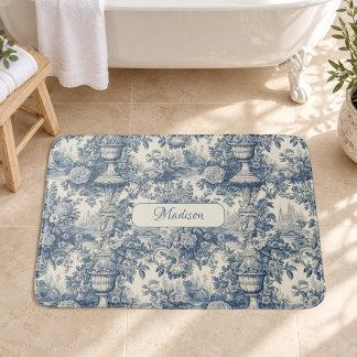 Vintage blomstergrej Blått toile de jouy monogram Badrumsmatta