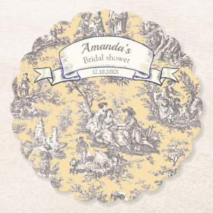 Vintage blomstergul grå toile de jouy underlägg papper