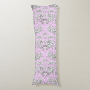 Vintage blomstergul rosa toile de jouy bröllopsdus kroppskudde