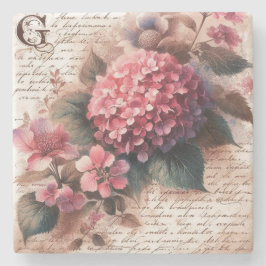 Vintage blomsterhydrangea skriptbokstav stenunderlägg