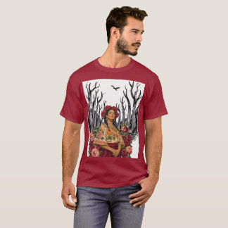 Vintage blomsterillustration av kvinna i folkkonst t shirt