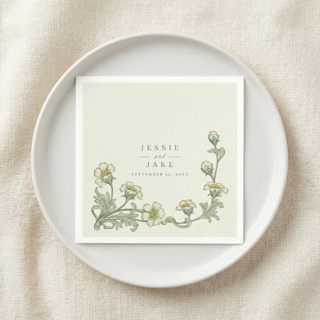 Vintage blomsterkant bröllop klassisk jugendstil pappersservett (Vintage Floral Border Wedding classic art nouveau Napkins)