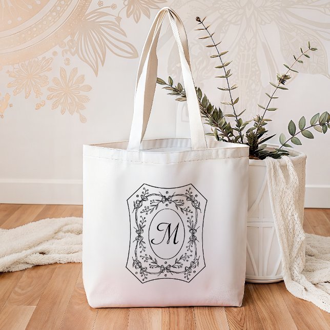 Vintage blomsterkant Elegant monogram Anpassad Tygkasse (Skapare uppladdad)