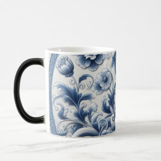 Vintage blomsterkeramikkmugg | Blå och vit Botanic Magisk Mugg