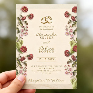 Vintage blomsterklassisk botanisk trädgård bröllop inbjudningar