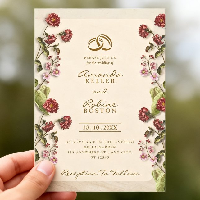 Vintage blomsterklassisk botanisk trädgård bröllop inbjudningar (Skapare uppladdad)