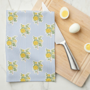 Vintage blomsterknappar Blå randig Kökshandduk