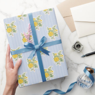 Vintage blomsterknoppar Blå ränder Mönster Presentpapper
