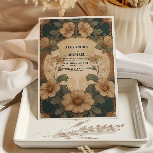 Vintage blomsterkonst Art Nouveau bröllop Inbjudningar (Skapare uppladdad)