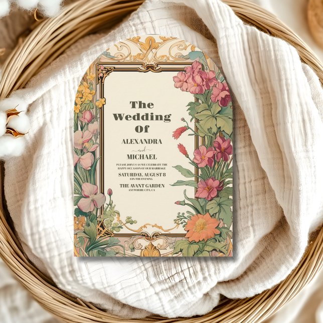 Vintage blomsterkonst Art Nouveau bröllop Inbjudningar (Skapare uppladdad)