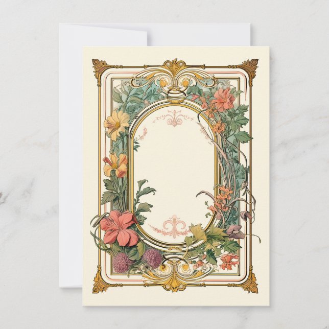 Vintage blomsterkonst i jugendstil - bröllopsdusch tack kort (Framsida)