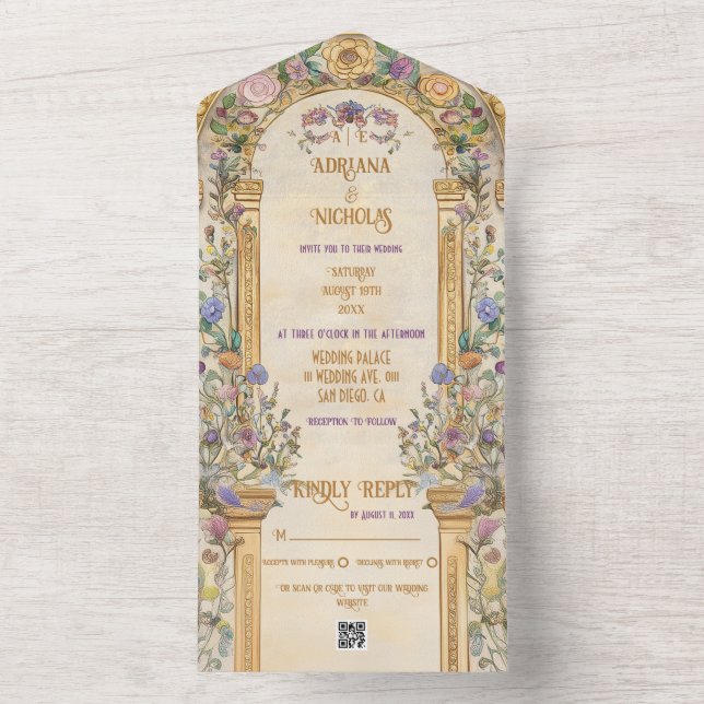 Vintage blomsterkonst Nouveau bröllop (Insida)