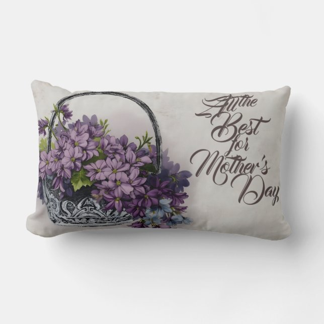 Vintage blomsterkorg – Mors dag-blomning Lumbarkudde (Framsida)