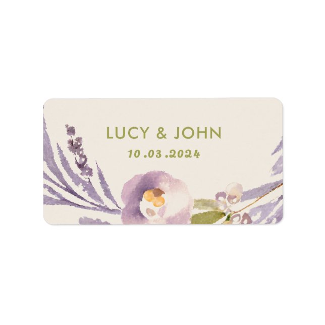 Vintage blomsterkrans bröllop lavendel syren adressetikett (Framsidan)