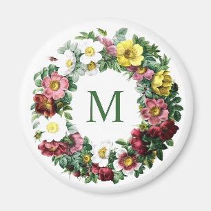 Vintage blomsterkrans monogram magnet