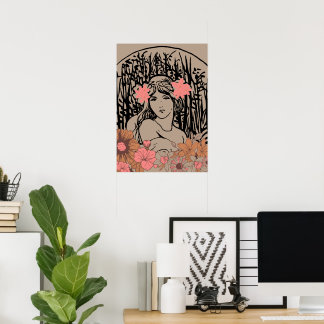 Vintage blomsterkvinnlig illustration poster