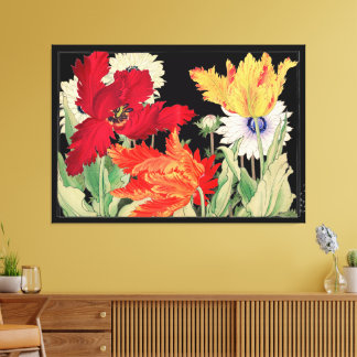 Vintage blomsterlig papagojtullippsanemon Japansk Canvastryck
