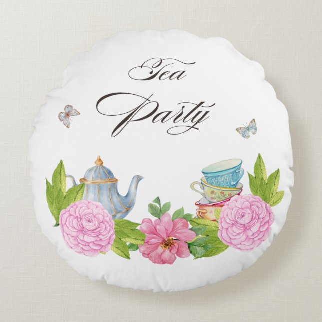 Vintage blomsterlig rund tepartykudde kudde (Framsidan)