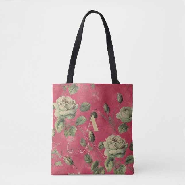 Vintage blomstermonogram  tygkasse (Framsida)
