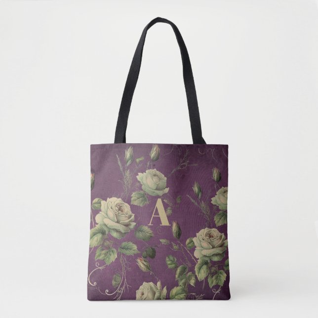 Vintage blomstermonogram  tygkasse (Framsida)