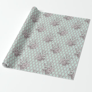 Vintage blomstermönstrad presentpapper i mintblå