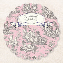 Vintage blomstermönstrat rosa grått toile de jouy underlägg papper