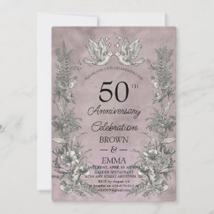 Vintage blomstermotiv 50-års bröllopsjubileum inbj inbjudningar