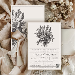 Vintage blomstermotiv Elfenbensfärgad Elegant Chin Inbjudningar