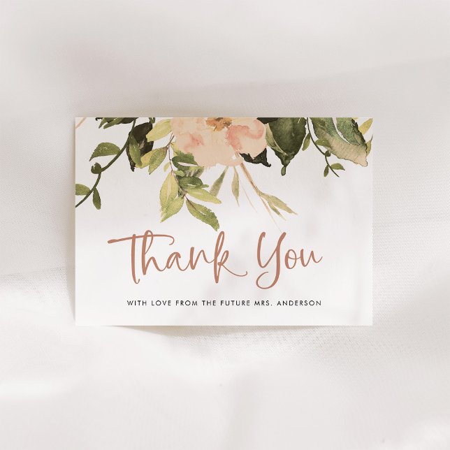 Vintage blomsterpeonor | Elegant bröllopsfest Tack Kort (Elegant watercolor peony flowers decorate this lovely bridal shower thank you card)