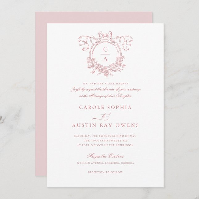 Vintage blomsterprydnad rodslinga band bryllup inbjudningar (Fram/baksida)